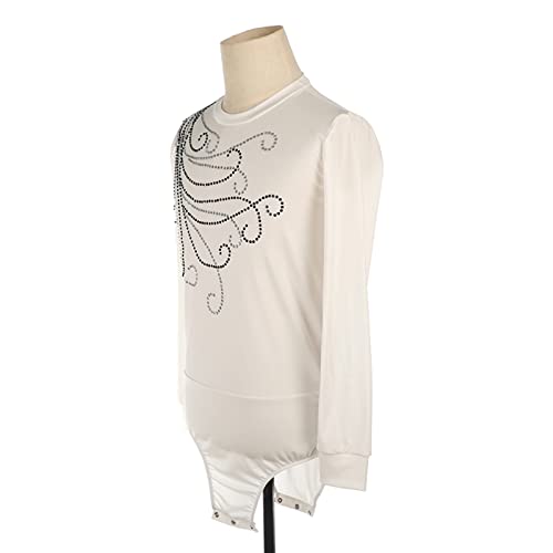 Roupas de patinação artística para meninos e homens, collant de manga comprida com strass branco cin