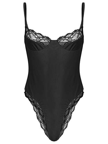 Oyolan Body Sexy para Hombre Lencería de Encaje sin Espalda Bodies de Tirantes Ropa Interior Sexy Bodysuit Pijama Sissy Gay Ropa de Dormir Noche Babydoll Suit M-XXL Negro M Cover