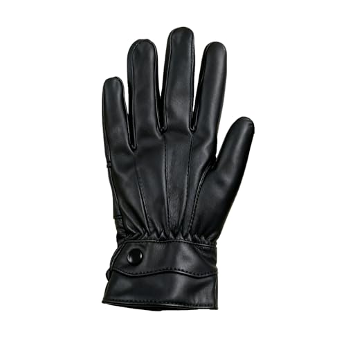 SURAWIL Genuine Sheepskin Leather Gloves for Men, Winter Warm Gloves Fleece Lining M031US Black, L