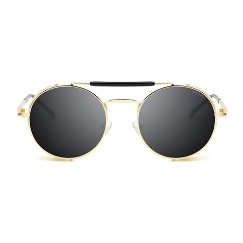 Image of RONSOU Steampunk Style Round Vintage Polarized Sunglasses Retro Eyewear UV400 Protection Matel Frame