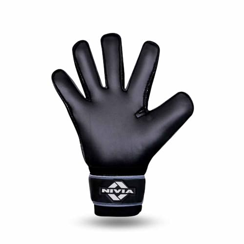 Image of Nivia Spider Black Goalkeeper Gloves for Men & Women, Hyper Grip Latex Palm, Embossed Cushioned PVC Backhand, Positive Cut, Airculated Sweat Management Design, Black(Medium)