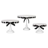 Lily 3-Piece White Metal Ribbon Cake Stand Set, Round DIY Display Pedestal 15 Interchangeable Satin Ribbons Included