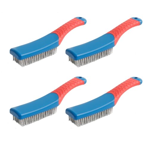 Luckwaii Lot de 4 brosses métalliques en acier inoxydable à 8 rangées de poils durs renforcés avec poignée pour barbecue, barbecue, cuisine, élimination...