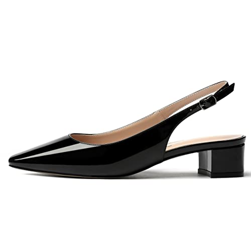 MERRORI Women's Patent Buckle Block Solid Slingback Square Toe Chunky Low Heel Pumps Shoes 1.5 Inch2