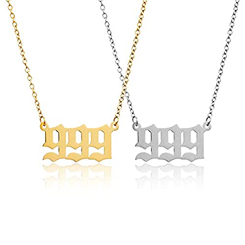 JczR.Y Angel Number Necklace Pendant Stainless Steel Lucky Number Necklace Choker 111 444 999 Number Open Rings Necklace Set for Women Girls Numerology Jewelry Birthday Gift 2Pcs4