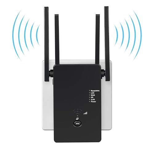 2025 Neuestes 1200Mbit/s WLAN Verstärker,WLAN Repeater,Dual-Band WiFi Signal Verstärker mit 4 externen Antennen und Internet Booster mit LAN/WAN Port.