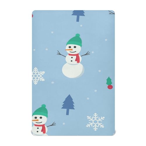 Moudou Christmas Snowman Playard Sheet for Boy Girls, Soft Breathable Fitted Toddler Sheet for Standard Playard Bed Mattress, 39 x 27 x 5 Inch