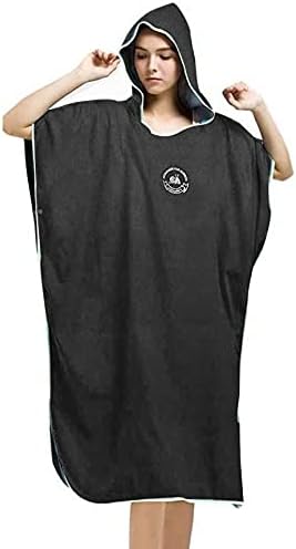 Hiturbo Microfiber Surf Poncho, Wetsuit Changing Bath Robe, Quick Dry Pool Swim Beach Towel with Hood Black