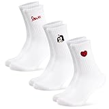 Niofind Valentinstag-Geschenk für Sie Lieblingsmensch Sportsocken Damen, 3 Paar Tennissocken mit Herz Motiv, Baumwolle Lustige Socken, Personalisiert Socken für Freundin Partner Frauen 39-42