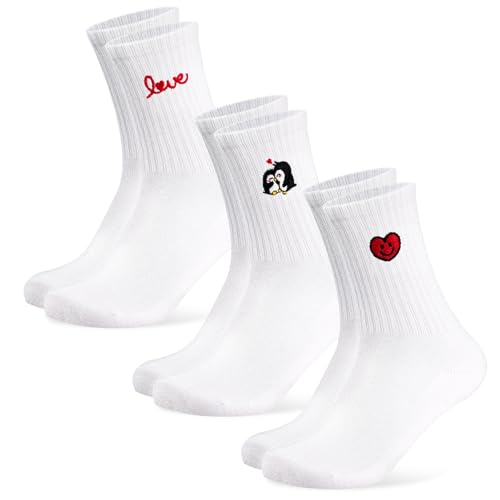 Niofind Valentinstag-Geschenk für Sie Lieblingsmensch Sportsocken Damen 3 Paar Tennissocken mit Herz Motiv Baumwolle Lustige Socken Personalisiert Socken für Freundin Partner Frauen 39-42