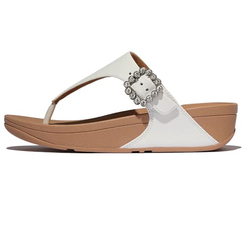 Image of FitFlop Womens LULU Crystal Buckle Toe-Post Sandals with Microwobbleboard Technology, Microfiber Toe Post, Slip Resistant Rubber Outsole, Cushioned Arch Support for All Day Comfort