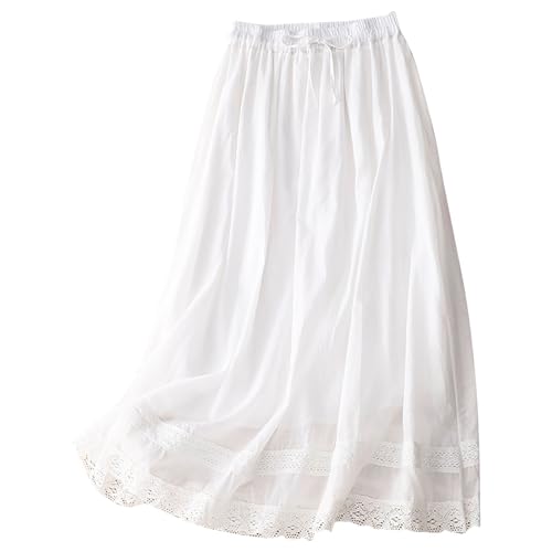 Embroidery Maxi Skirts for Women with Pockets Midi Length Long Skirt Casual Beach Party Holiday Cotton Linen Skirt