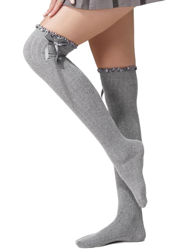 Image of Women's Girls Thigh High Stockings Over the Knee Socks with Satin Bows