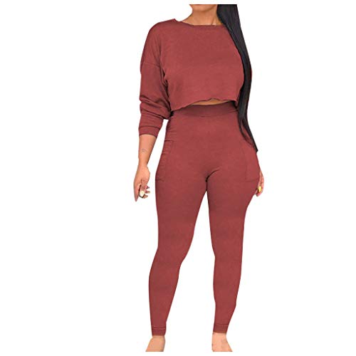 Centory Women Solid Color 2 Piece Outfits Set, Long Sleeve Crew Neck Top and Long Pants Tracksuit Sportswear Sweatsuit