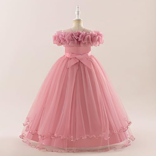 Elegant Girls' Off-Shoulder Tulle Flower Girl Dress with Floral Appliques for Weddings and Special Occasions3