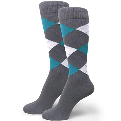 Spotlight Hosiery Groomsmen Argyle Dress Socks, Charcoal Grey/Turquoise Blue/White, One Size 10-13