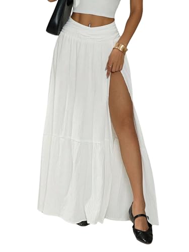 Milumia Women's High Waist Ruffle Hem Maxi Skirt Split Thigh High Beach Long Skirts