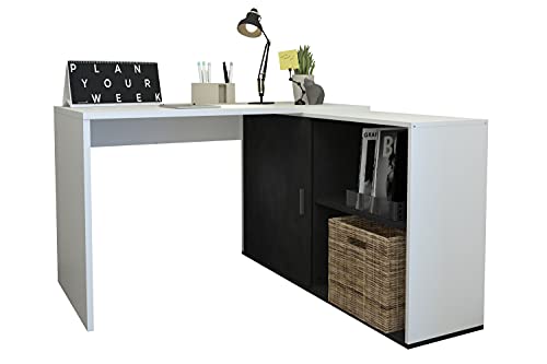 FMD Möbel Valley Schreibtisch, Holzwerkstoff, weiß Perl/Matera, rechteckig