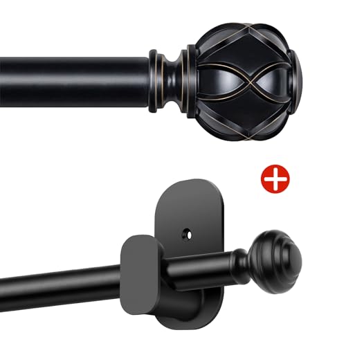KAMANINA Bundle of 32 to 58 inches Curtain Rods, Netted Texture End and No Drill Curtain Rods, Black