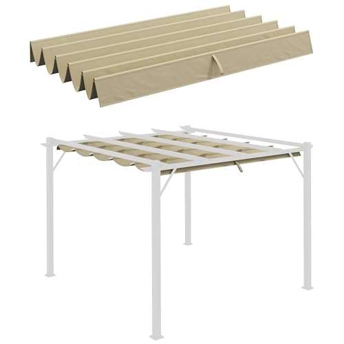 Techo de Recambio Outsunny para pérgola de 3 x 3 m, toldo Ondulado retráctil Impermeable con Orificios de Drenaje para la Lluvia, Cubierta de Sombra a Prueba de Invierno para jardín, terraza, Beige