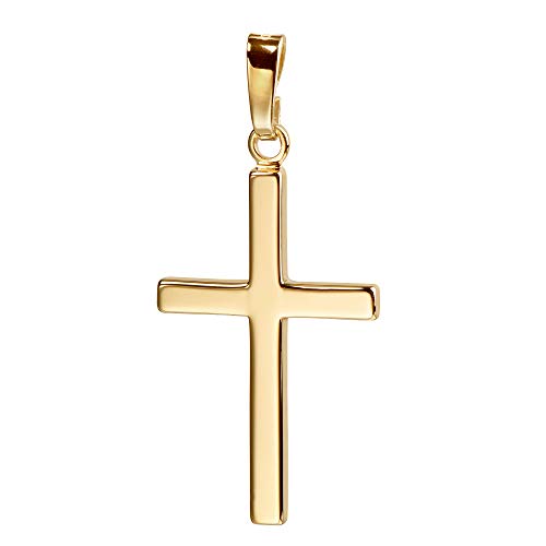 JEVELION Kreuz-Anhänger für Damen, Herren und Kinder als Kettenanhänger 585 Gold 14 Karat Hochglanz mit Schmuck-Etui Cover