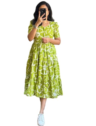Image of ROYALICA Women's Pure Cotton Maxi Midi Dress Western Dress for Women Elegant Floral Printed Long Dresses | Soft & Breathable Fabric | Casual Trending Dress for Women