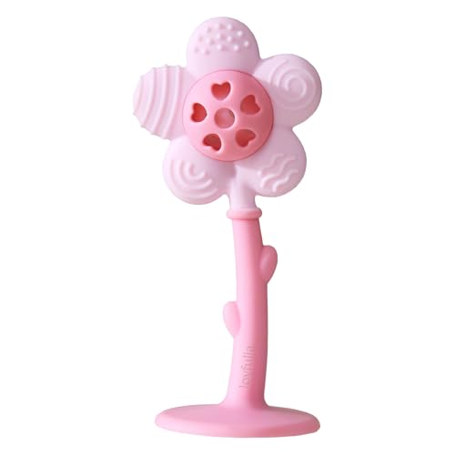 Image of Baby Teething Toys 3-6 Months, Teether and Sensory Rattle for Babies 0-6 Months, Food Grade Silicone Teethers 6-12 Months, Infant Teething Relief Chew Toys, Sunnyflower Teether Toy BPA Free - Pink