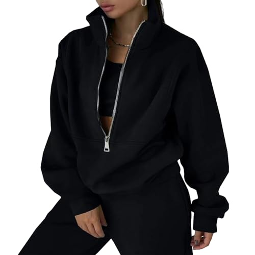 Shujin Damen Jogginganzug Fleece 2 Stück Outfits y2k Langarm Oversized Pullover mit Reißverschluss und Jogginghosen Warm Freizeitanzug Sportswear Traingsanzug Sportanzug(Schwarz,L) Shujin Damen Jogginganzug Fleece 2 Stück Outfits y2k Langarm Oversized Pullover mit Reißverschluss und Jogginghosen Warm Freizeitanzug Sportswear Traingsanzug Sportanzug(Schwarz,L)
