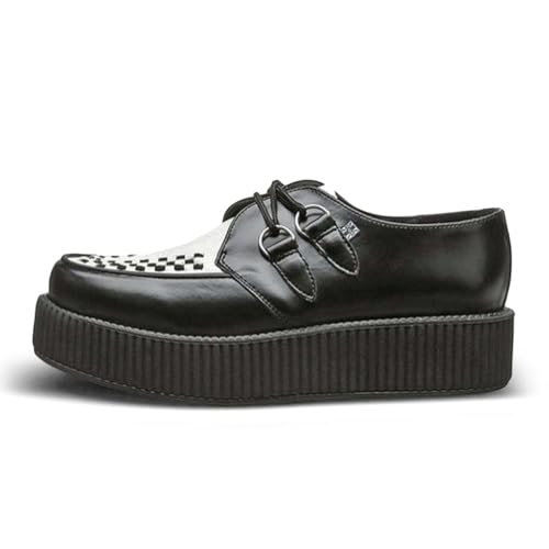 Image of T.U.K. Black /White Leather Viva Mondo Creepers Shoes for Women and Men, Lace Up Platform Shoes | US Women 13 / Men 11