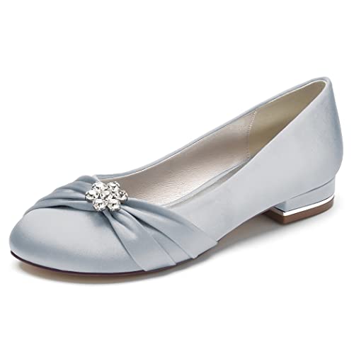Women's Ballet Flats Soft Round Toe Rhinestone Wedding Ballerina Shoes Sparkly Comfort Slip on Flat Shoes for Women Classy Dress Shoes,Silver,9 US