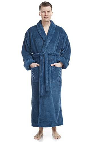 Arus Men's Shawl Collar Full Length Tall Long Fleece Robe, Turkish Bathrobe
