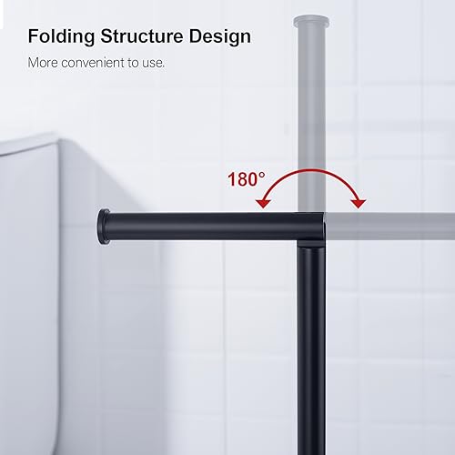 Image of BAGNOLUX Bathroom Toilet Paper Holder Stand with Reserve, SUS304 Stainless Steel Rustproof Pedestal Tissue Roll Holder Heavy Duty (Matte Black)