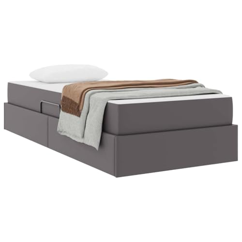 vidaXL Lit avec Rangement et Matelas avec Matelas 2 pcs Gris Cuir, Lit Moderne réglable, mobilier Multi-Fonctionnel, Rangement sous Le lit, Solution...
