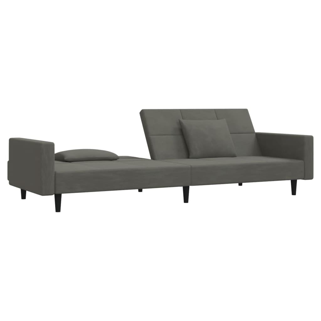 Sofá cama 2 plazas, gris oscuro, terciopelo, 220 x 100 cm, 2 cojines, sofá cama que ahorra espacio para salón, dormitorio de invitados, estudio y oficina
