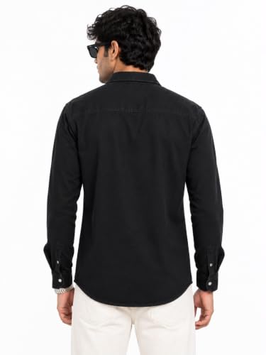 Image of Men's Slim Fit Western Denim Shirt with Dual Chest Pockets - Long Sleeve Button-Down Casual | Smart Casual Fashion Wear |Durable Tich snap Buttons.
