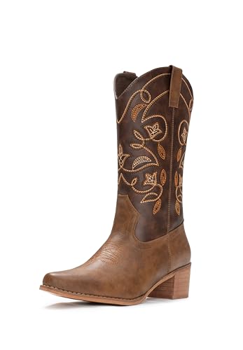 IUV Cowboy Boots For Women Pointy Toe Women's Western Boots Cowgirl Boots Mid Calf Boots