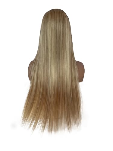 Image of Munx Ash Blonde Highlight Wig Human Hair, 180 Density 13x6 Hd Balayage Wigs Human Hair for Women Brown Highlight Lace Front Wig Pre Plucked Straight Lace Front Wigs 16 Inch