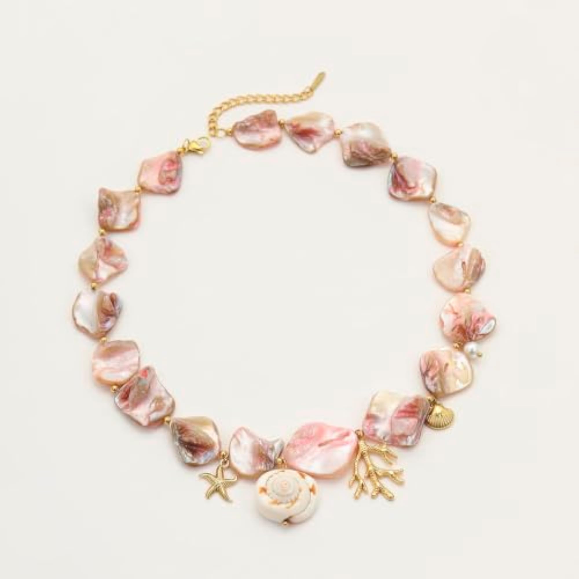Gold and Pearl Shell Necklace, 18K Gold Plated
