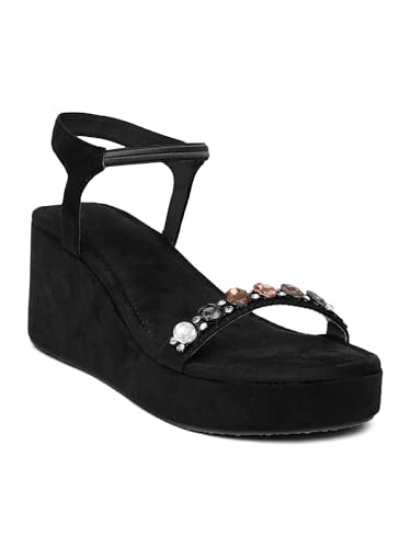 Image of TRYME Embellished Platform Sandals for Women | Soft Wedge Slippers for Wedding, Ethnic & Casual Styling