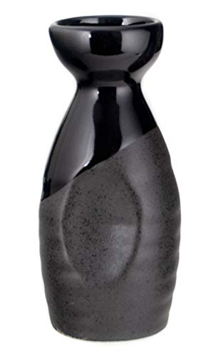 Hinomaru Collection Ichigo Sake Set Tokkuri 5 fl oz Bottle with Two Sake Ochoko Cups 2 fl oz Reactive Glaze Ceramic (Black)