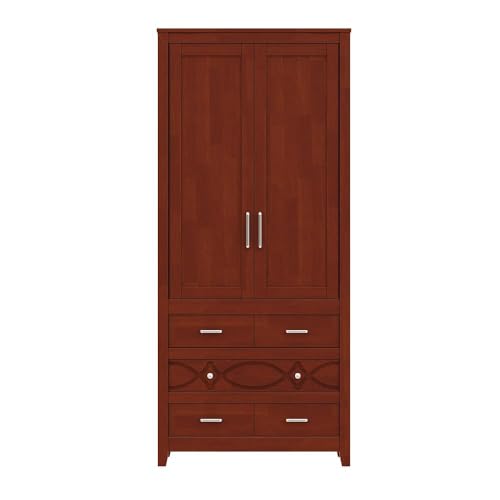Image of Wakefit Wardrobe | 3 Year Warranty | Solid Wood Almirah, Cupboard for Clothes Storage | 2 Door, 5 Drawers, 1 Hanging Space | Crinoline - Golden Brown