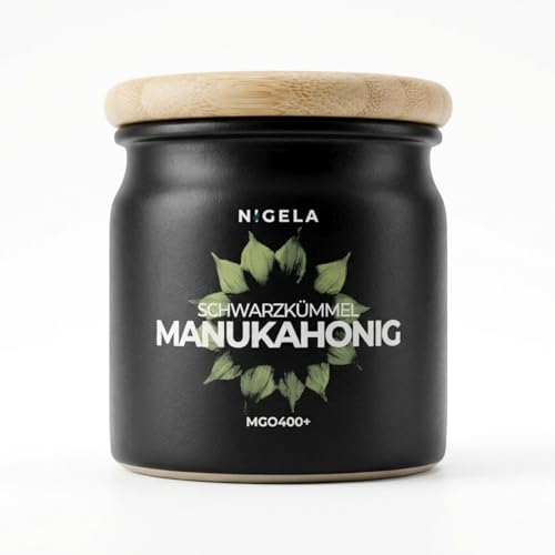 Nigela Manuka Honig MGO 400+ mit Schwarzkümmelöl - Echter Wundheilhonig mit hohem Thymochinongehalt - Zertifizierter & Laborgeprüfter Manukahonig aus Neuseeland
