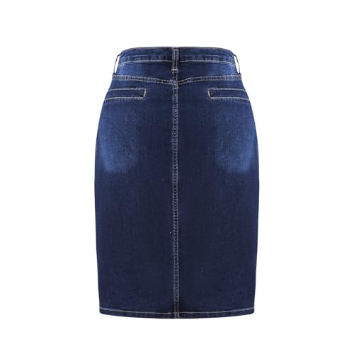 Women's High Elasticity Tight Fitting Split Denim Mid Skirt, Fashionable and Classic Denim Mid Skirt2