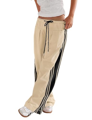 Wyeysyt Womens Wide Leg Pants Drawstring High Rise Palazzo Pants Side Striped Baggy Track Pants with Pockets