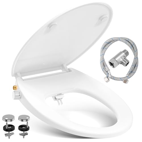 YEAUPE PRO Tavoletta WC a Forma di O con Bidet, Tavoletta WC universale Bidet, non elettrico, pressione regolabile, Soft Close Toilet Seat, Sedile WC morbido chiuso combinato bidet wc, Bianco