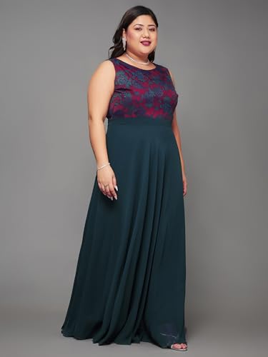 Image of Miss Chase A+ Women's Round Neck Sleeveless Georgette Floral Lace Fit & Flare Maxi Dress