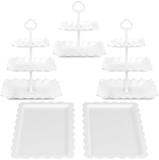 NWK 5 Piece Cake Stand Set with 2 x 3-Tier Cupcake Stands, 1 x2-Tier Cupcake Stands, 2 x Appetizer Trays, for Wedding Birthday Baby Shower Tea Party Decorations(White)