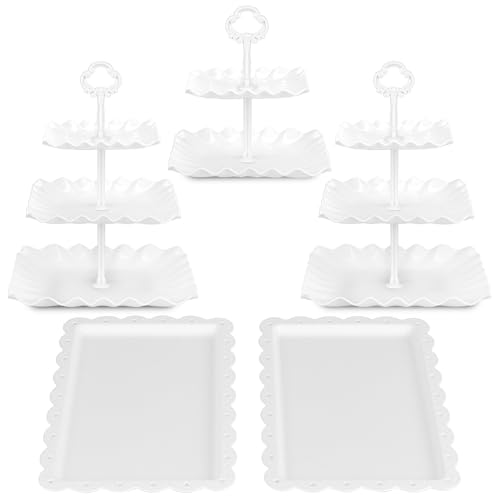 NWK 5 Piece Cake Stand Set with 2 x 3-Tier Cupcake Stands, 1 x2-Tier Cupcake Stands, 2 x Appetizer Trays, for Wedding Birthday Baby Shower Tea Party Decorations(White)