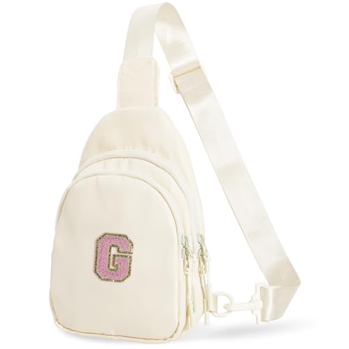 Bomvabe Personalized Initial Crossbody Bag for Tween Girls with Extender Strap 32"-52", Birthday Gift for 6 to 14 Year Old Girls, Sling Bag for Kids and Tweens, Cream with Initials G