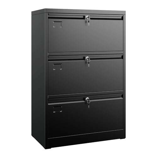 Aobabo 3-Drawer Metal Lateral File Cabinet Black